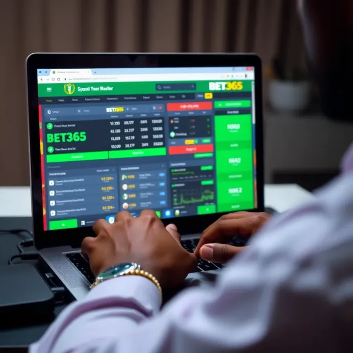 User navigating Bet365 betting platform on a laptop with Nigerian naira symbols