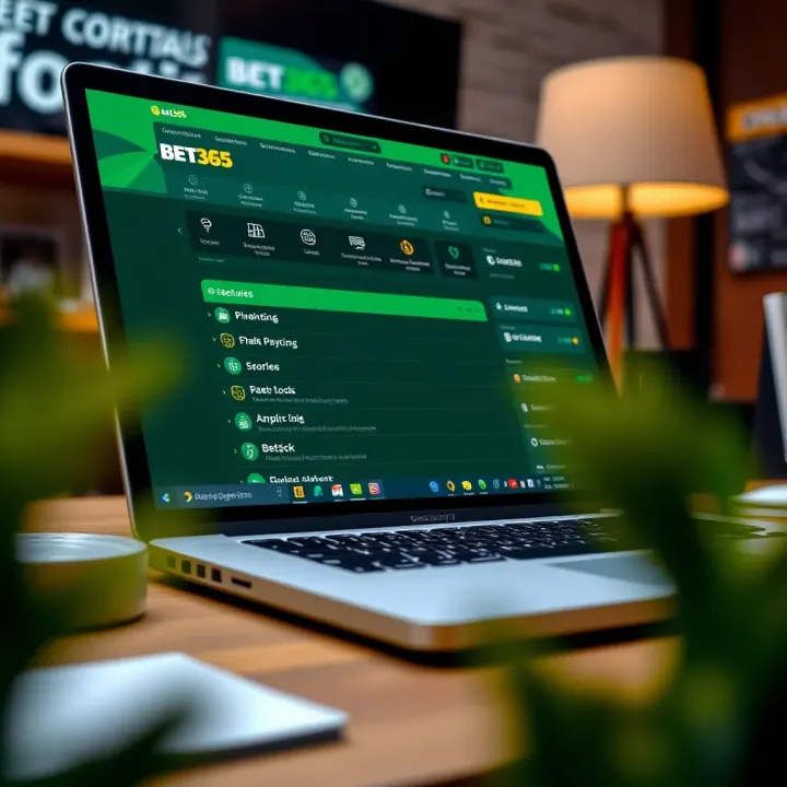 Laptop displaying Bet365 platform with security icons and payment options for Nigerian users