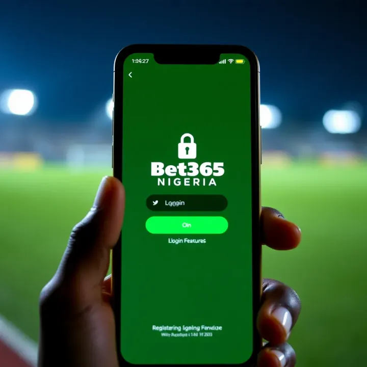 Mobile device displaying Bet365 Nigeria login screen with security features highlighted