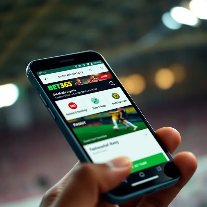 Smartphone showing features of Bet365 old mobile platform with navigation and betting options