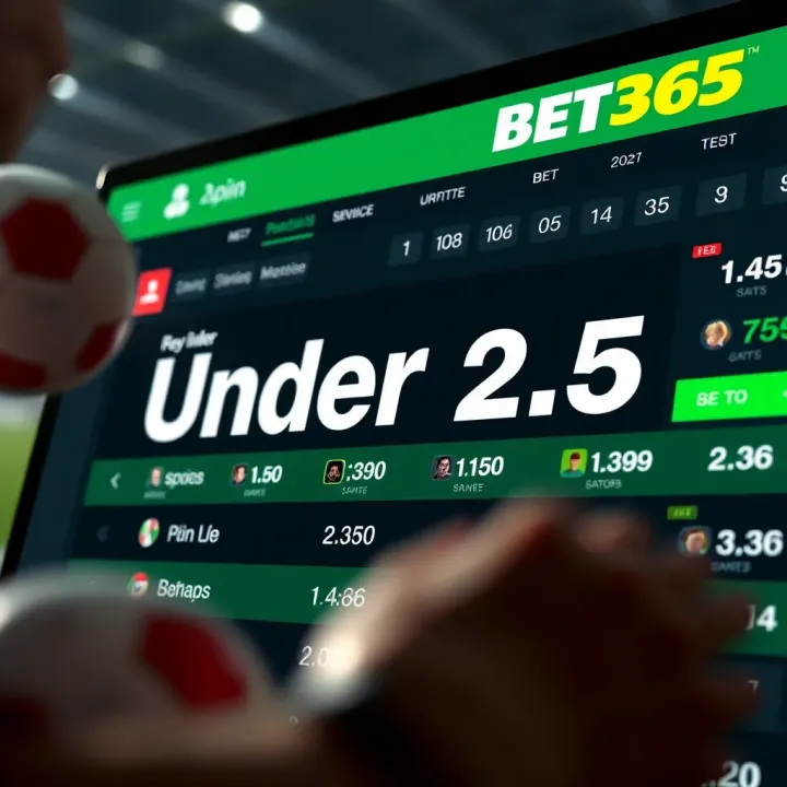 Bet365 betting interface highlighting the Under 2.5 market with odds and bet placement options