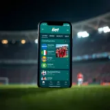 Illustration of a smartphone displaying the Ilot Bet app interface with betting options and live match updates