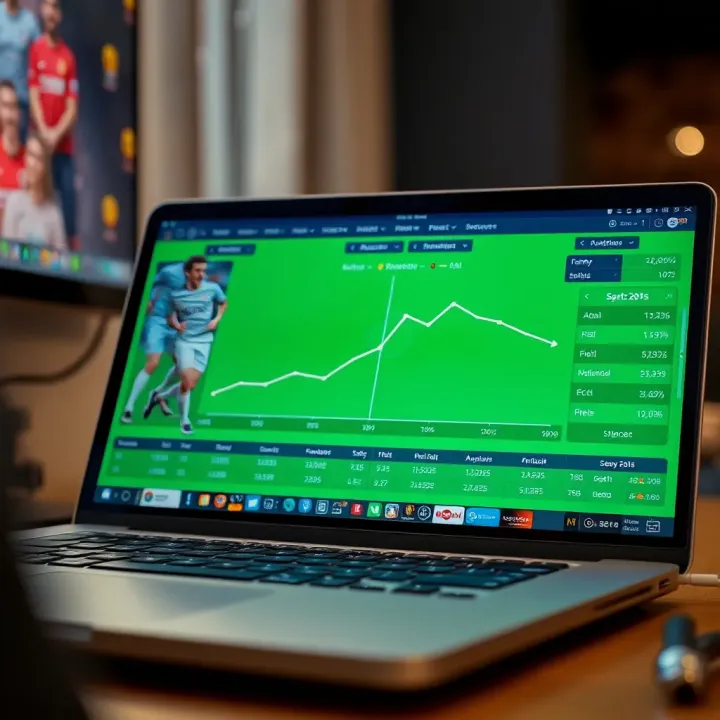 Graph displaying football match statistics and betting odds on a laptop screen