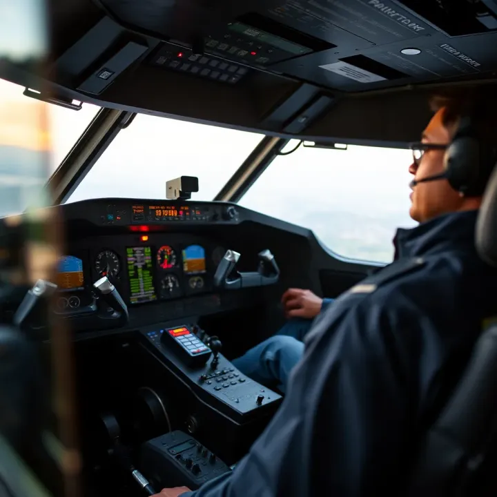 Training session inside a flight simulator cockpit with aviation instruments