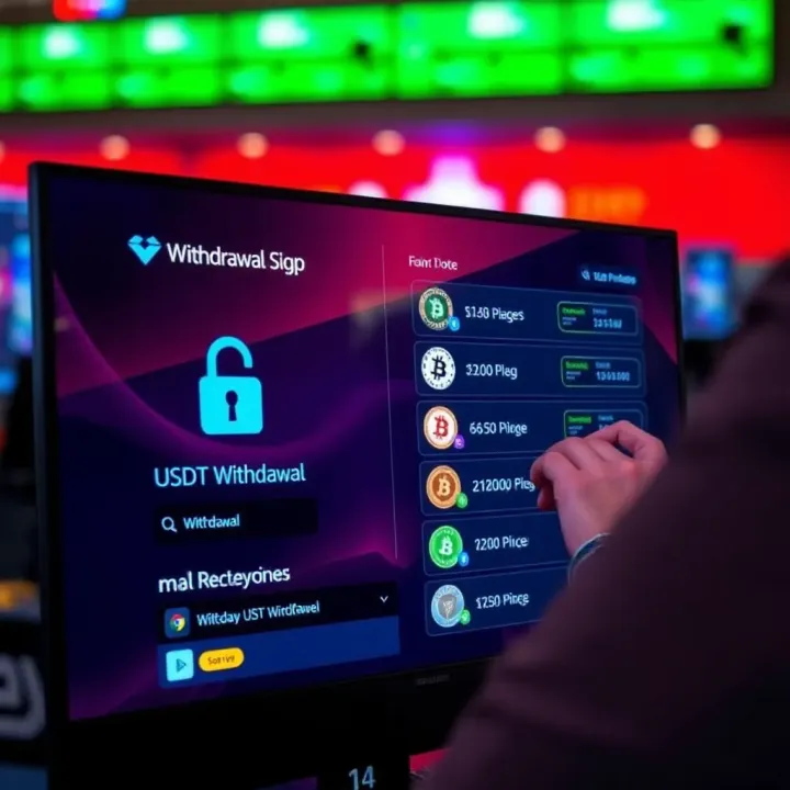 Secure online casino interface displaying withdrawal options and cryptocurrency icons